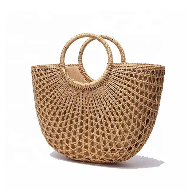 Bolso de mano Vintage hecho a mano para mujer, bolso de playa de paja Natural Bali