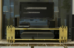 Luxury Design Gold Stainless Steel <strong>TV</strong> Bench Black Tempered <strong>Glass</strong> <strong>TV</strong> <strong>Stand</strong> for Home Hotel - Product Image 2