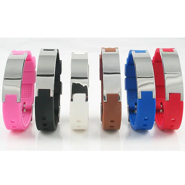 Bio energy magnetic adjustable stainless steel clasp silicon bracelet sport men rubber bracelet wristband