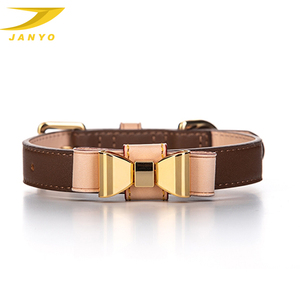 Personalizable de alta calidad de cuero genuino y Pu Vegan cuero perro Collar ajustable de lujo pajarita perro Collar y correa - Product Image 2