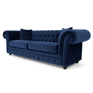 Moderne <span class=keywords><strong>Bleu</strong></span> <span class=keywords><strong>Velours</strong></span> Entièrement Tufté Chesterfield Salon Canapés Offre Spéciale - Product Image 1