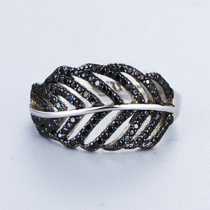 Las mujeres dedo dos tono joyería de plata de ley 925 de Piedra Negro anillo de <span class=keywords><strong>la</strong></span> pluma - Product Image 2