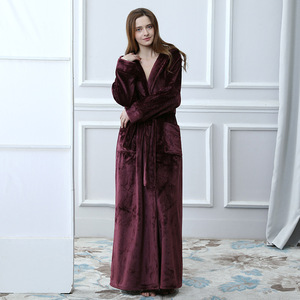 Accappatoio in <span class=keywords><strong>pile</strong></span> con cappuccio Extra lungo caldo da donna vestaglia in peluche allungata con chiusura elastica in vita - Product Image 3