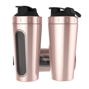 800ml En Acier Inoxydable Bouteille de Secoueur de Protéine Lave-Vaisselle Sport Mélangeur Bouteille <span class=keywords><strong>D</strong></span>'eau Shaker avec Fenêtre Visible Étanche - Product Image 1
