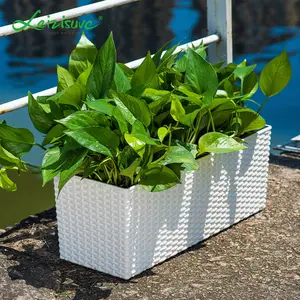 Plantador de plástico, planta artificial retangular em vaso, para jardim doméstico, uso ao ar livre, pintura de flores, modelo de rattan sintético