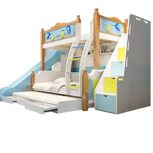 나무 어린이 이층 침대 소년 슬라이드 다채로운 어린이 가구 침대 세트