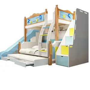 Crianças de madeira Da Cama De Beliche Para Meninos Com Slides Coloridos Conjuntos de Cama Mobiliário Infantil