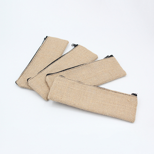 Pouch Pencil Zipper Pencil Pouch Custom Eco-friendly Portable Hemp Pen Pouch Custom Logo Jute Zipper Pencil Bag With Plastic Lining