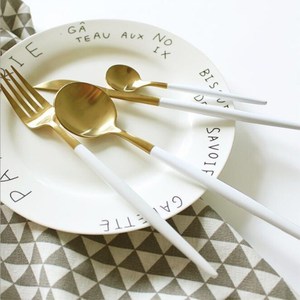 Grace Elegant Wedding Gold Plated with <strong>White</strong> Handle Hotel Party Wedding <strong>Dinner</strong> Cutlery <strong>Set</strong> - Product Image 3