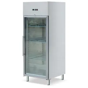 シングル強化ガラス650L商用直立冷凍庫/安価な垂直ポジティブチラー/透明ガラスドア冷蔵庫