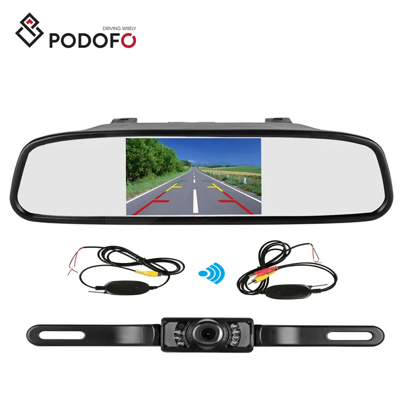 Podofo Draadloze 4.3 "Auto Achteruitrijcamera Hd Video Led Nachtzicht Ccd Parking System