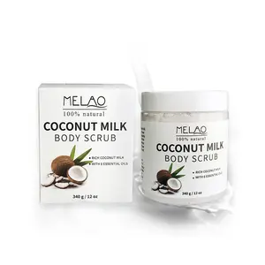 Private Label MELAO Exfoliating Whitening Brightening 100% Natural Coconut Milk Face Body Scrub