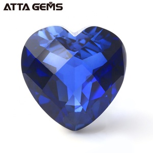 Venta al por mayor # 34 Forma de corazón Tablero de damas Corte Piedras preciosas Sintético Azul Zafiro Precio de Birmania - Product Image 1
