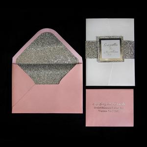 Pocketfold Style romantique rose paillettes papier Invitation poche <span class=keywords><strong>mariage</strong></span> baptême invitation - Product Image 4