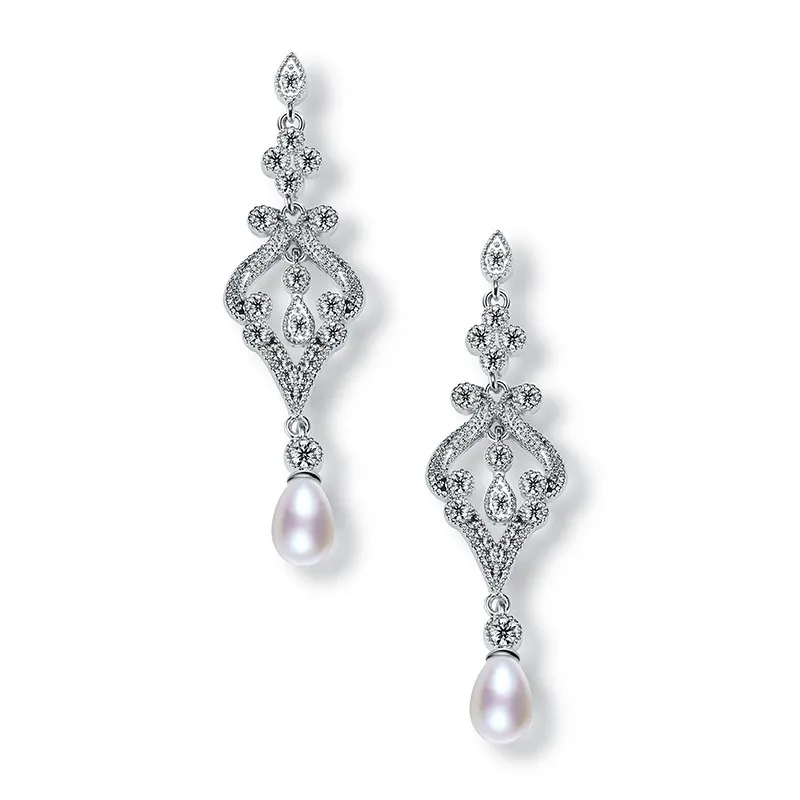 RAKOL EP215 Charming bridal jewelry dangle pearl CZ Wedding chandelier Earrings