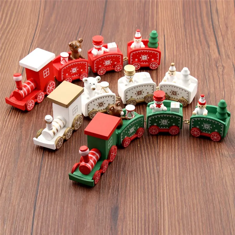 FY cute Christmas Train Painted Wood Christmas Decoration for Home with Santa/bear kid toys gift ornament