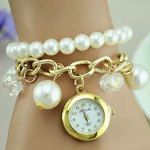 时尚女士镀金珍珠水晶链链手镯手表