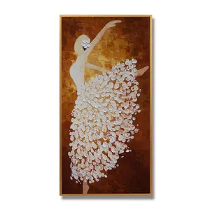 Paleta de pinturas à mão, decoração de casa, grossa, branca, marrom, dança, menina, pintura a óleo em tela