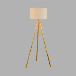 Statief Houten Vloer Lamp Decoratie Verlichting 3 Benen Staande Lampen Met Drum Stof Schaduw