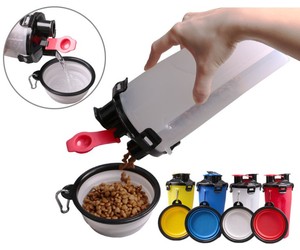 Bouteille d'eau pour chien pour les promenades - Distributeur d'eau portable 2 en 1 à double compartiment pour animaux <span class=keywords><strong>de</strong></span> compagnie avec 2 bols pliables - Product Image 1