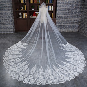 फैशन Crinoline ब्राइडल लंबी पर्दा लक्जरी चार शैलियों शादी फूल अलंकृत Tulle घूंघट - Product Image 1