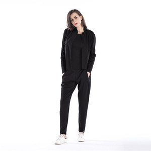 OEM ODM manga larga de Color sólido Chaqueta corta pantalones Sexy de dos piezas pantalones conjunto de ropa de las mujeres - Product Image 4