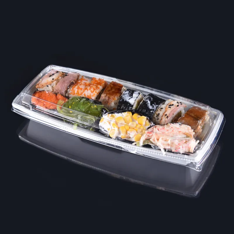 Contenedor de plástico transparente para guardar Sushi, bandeja de embalaje de plástico con tapa, barato, venta al por mayor