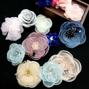 Luxury rhinestones clothing art decoration floral chiffon cluster flower