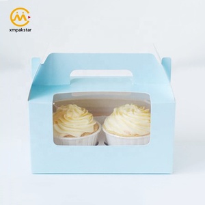Wholesale Cheap Custom Color Paper <strong>Carrier</strong> Two Cheese Cup Cake Packaging <strong>Cupcake</strong> Box with Window - Product Image 5
