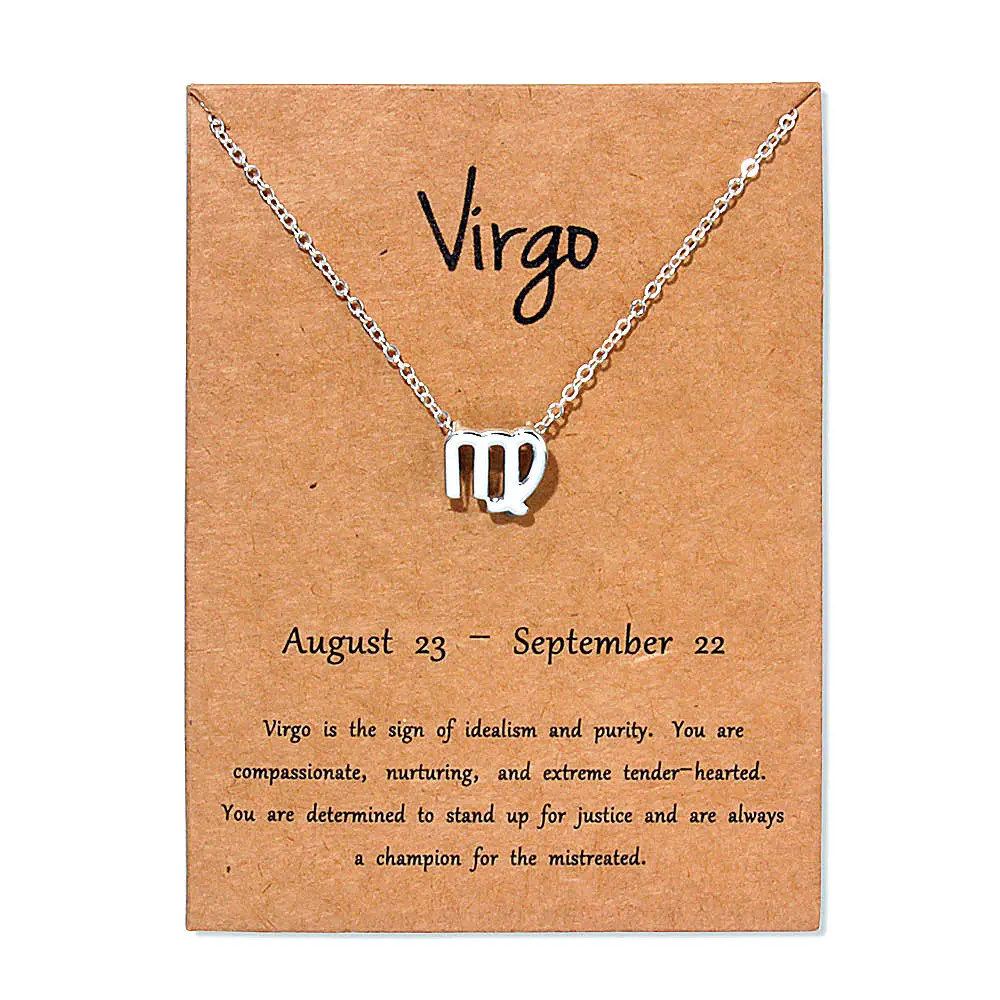 Trending Hot Gift Jewelry Signs Meaning Presentation Couples Lovers 12 Zodiac Sign Constellations Zinc Alloy Necklace with Cards