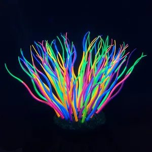 Adornos de silicona artificial para acuario, adornos para paisajismo, coral suave, luz nocturna, simulación de color anémona