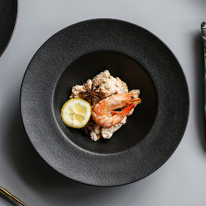 Moderno mate de cristal vajilla negro grande de cerámica tapa en forma de plato de comida - Product Image 2