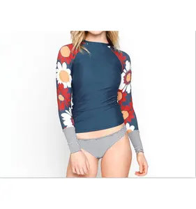 Wholesale flower printing compression shirt ladies' surfing rashguard cropped rash guard womens