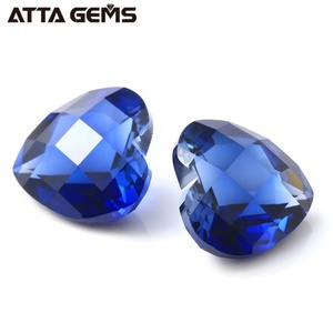 Venta al por mayor # 34 Forma de corazón Tablero de damas Corte Piedras preciosas Sintético Azul Zafiro Precio de Birmania - Product Image 6