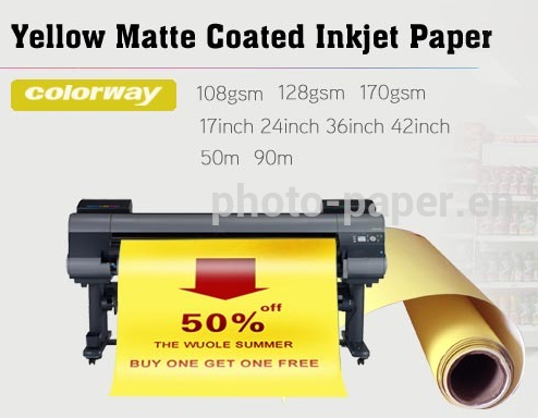 2019 цветная струйная бумага, рулон матовой желтой бумаги с покрытием для печати, рекламная акция