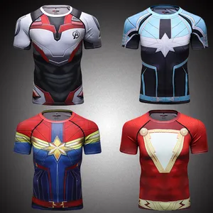 Camisetas con estampado de superhéroes Endgame para hombre, ropa de gimnasio, camisa de compresión con cuello redondo