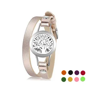 316L Groothandel Waarheid Lederen 25Mm Armband Titanium Staal Anti-Muggen Aromatherapie Etherische Olie Diffuser Armband