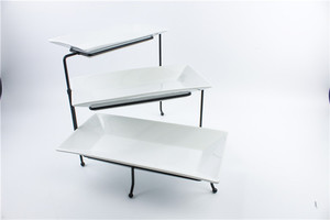 Con estilo barato plana a granel boda moderna aperitivo placas rectangular 3 tier plato de porcelana con estante - Product Image 5