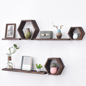 Étagère murale hexagonale élégante, salon, fond <span class=keywords><strong>de</strong></span> télévision, <span class=keywords><strong>cadre</strong></span> décoratif, décoration murale, étagère en bois massif - Product Image 5