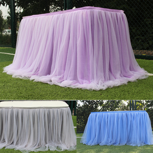 Falda de <span class=keywords><strong>mesa</strong></span> plisada de sauce rizado, vajilla, decoración para fiesta de cumpleaños - Product Image 1