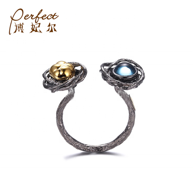 Main Simple Conception Bleu Topaze 925 Bijoux En Argent Sterling Anneau pour les Femmes