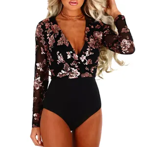 In Voorraad Sml Size Beschikbaar Lange Mouwen Sequin Bodysuit