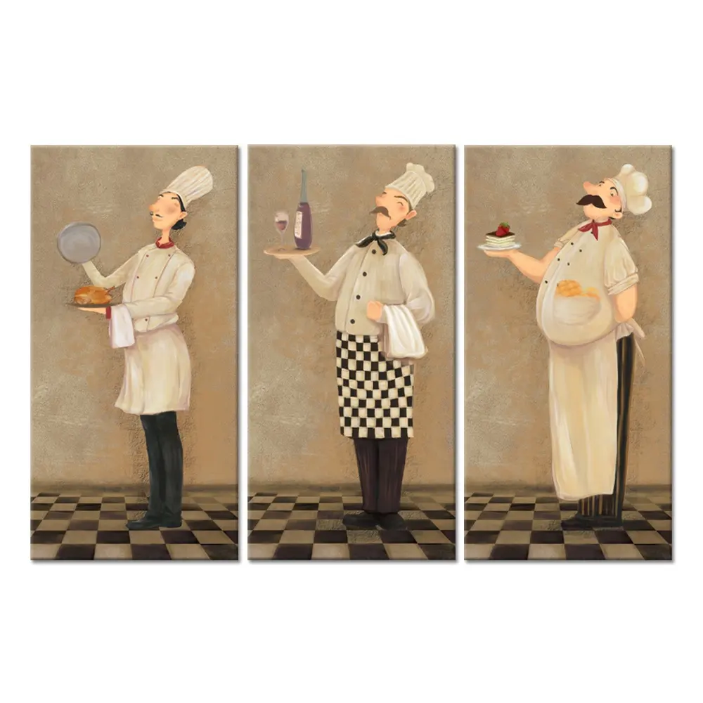 3 pezzi Da Cucina Immagini Decorazione Della Parete Divertente Chef Francese di Poster D'epoca di Stampa Allungato e Incorniciato Per La Cucina Sala da pranzo Decor