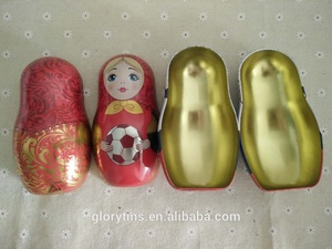 Boîte en fer blanc avec Logo personnalisé Oem Odm, emballage décoratif, forme de matheryoshka, pour bonbons, boîte en étain