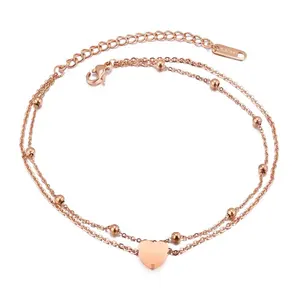 Retro New Hot Sale Edelstahl Doppel kette Fußkettchen Rose Gold Plated Korea Style Statement Fußkettchen Luxus Titan Schmuck