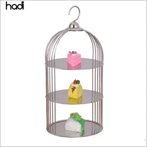 Food catering products fancy bird cage afternoon tea 3 tier cake display birdcage stand dessert display stand for wedding
