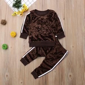 De moda multicolor niñas ropa de niños conjunto de ropa de manga larga tops + Pantalones bebé niño Otoño de <span class=keywords><strong>terciopelo</strong></span> trajes - Product Image 3