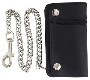 <span class=keywords><strong>Portefeuille</strong></span> à trois plis pour hommes, anti-RFID, Vintage, Long Style, en cuir de vache, Grain supérieur, chaîne en acier - Product Image 1