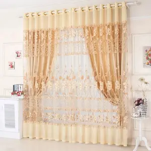 Gorden Jendela Tipis Voile Tulle, Kamar Tidur Ruang Tamu Balkon Bunga Dicetak Desain Tirai Transparan Modern Eropa