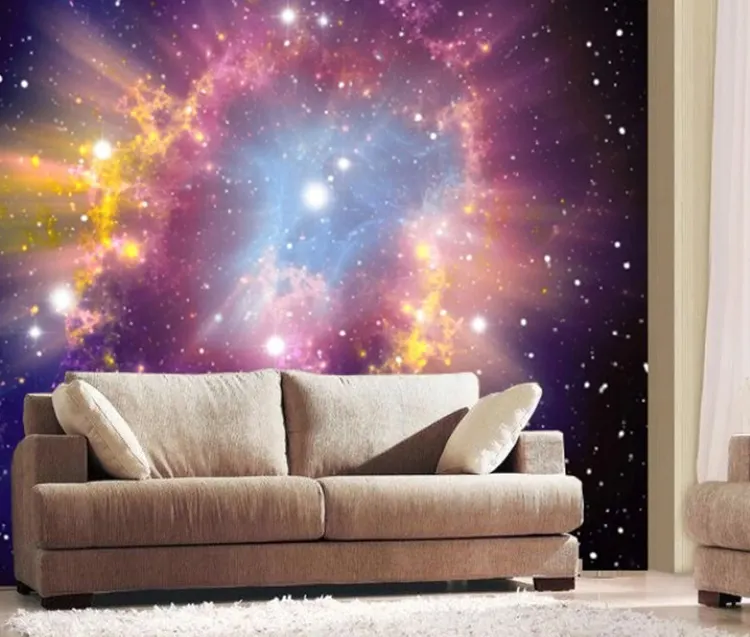 hotel home ceiling wallpaper space 3d starry sky glitter mural printed pink and black blue star customize